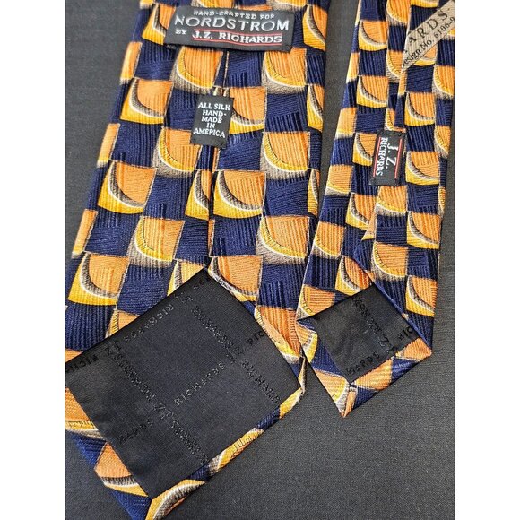 Vintage Handcrafted J.Z. Richards Silk Tie Nordstrom Blue & Orange Geometric Des - Picture 6 of 13